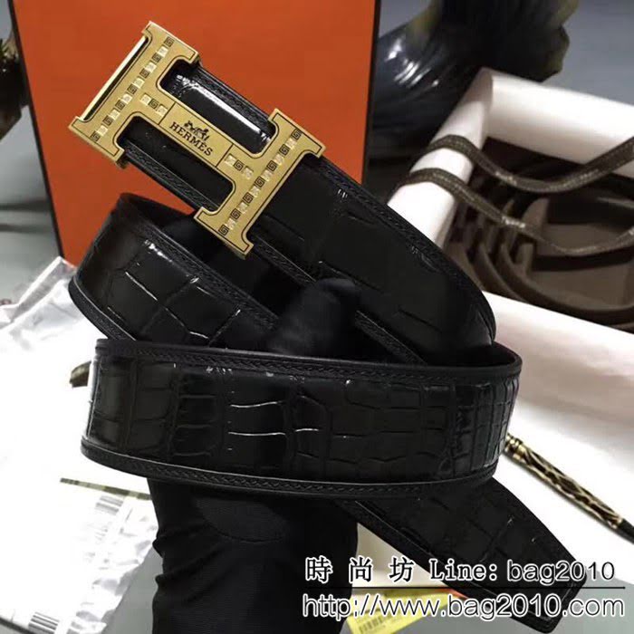 愛馬仕HERMES 義大利頂級進口頭層鱷魚紋 高端男士皮帶 HHG1073